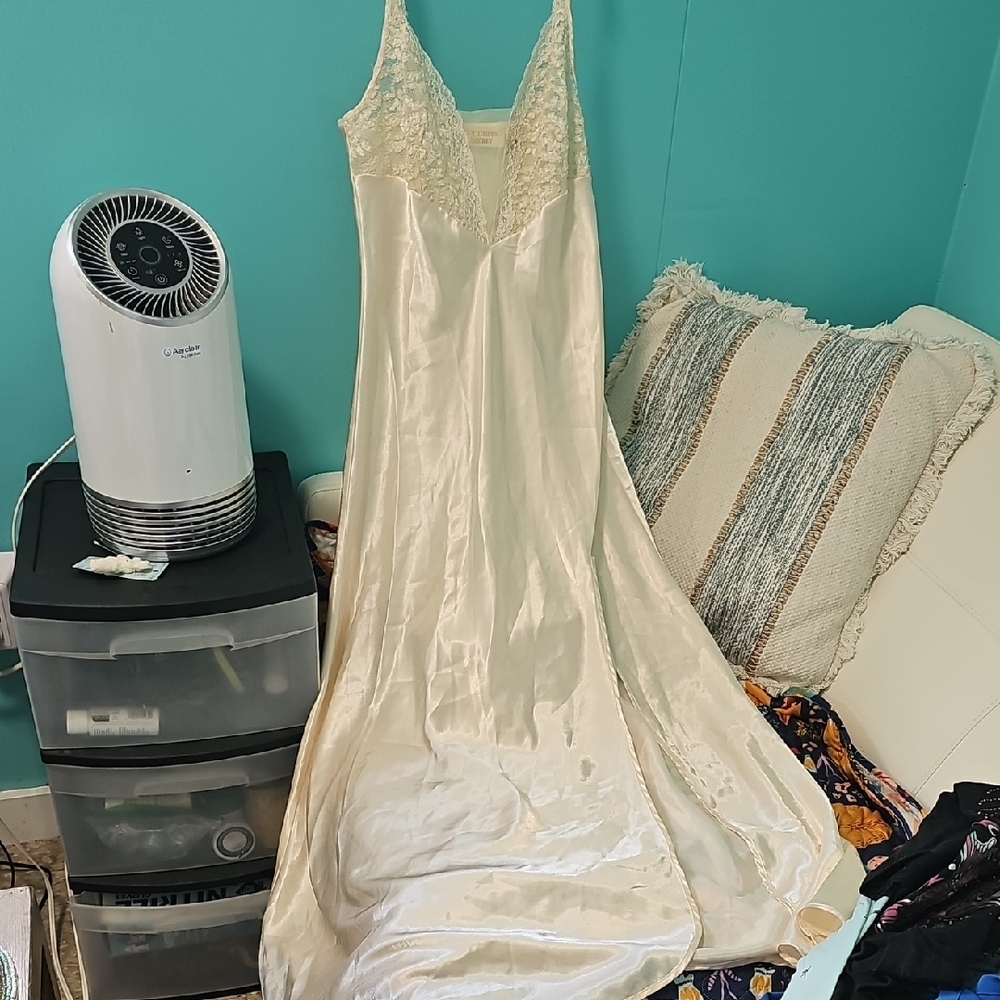 Victoria's Secret Cream Lace Trim Satin Nightgown